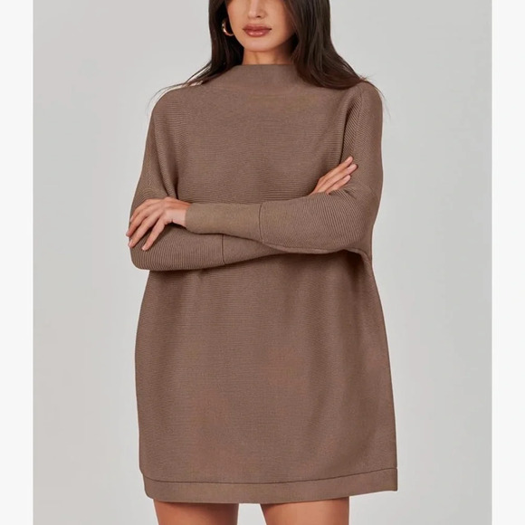 Anrabess Sweaters - Anrabess Women's Casual Turtleneck Long Sleeve Loose Oversized Sweater Brown L